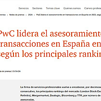 PwC lidera el asesoramiento en transacciones en Espaa en 2023, segn los principales rankings